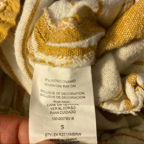 Rewind Mustard Yellow Striped Linen Blend Tie Waist Wide Leg Pants - Picture 5 of 5